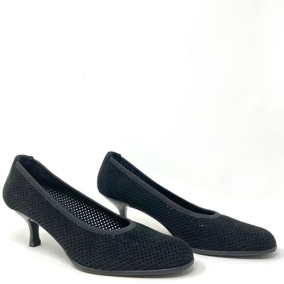 STUART Weitzman Black Perforated Suede Kitten Heels Size 8.5 - Picture 3 of 8